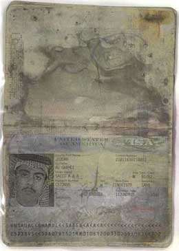 The Saudi passport of Saeed Alghamdi, said to be discovered in the wreckage of Flight 93.